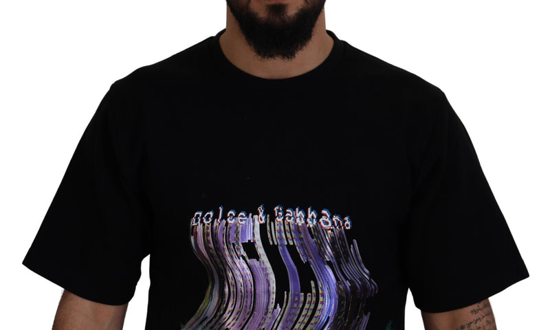 Dolce & Gabbana Cotton Black Printed Crewneck Tee T-shirt