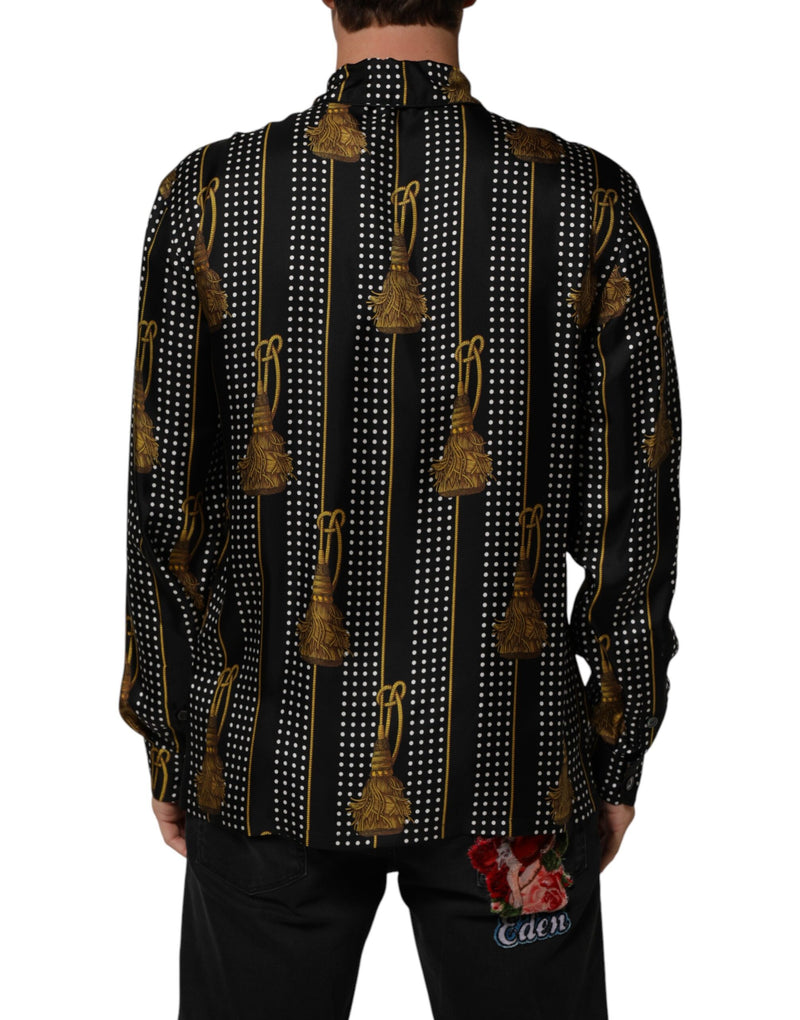 Dolce & Gabbana Camicia nera in seta a pois con nappine e chiusura con bottoni