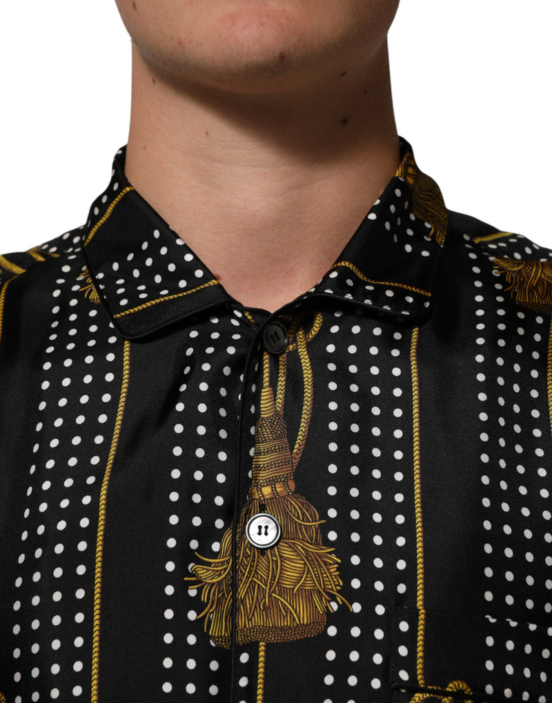 Dolce & Gabbana Camicia nera in seta a pois con nappine e chiusura con bottoni