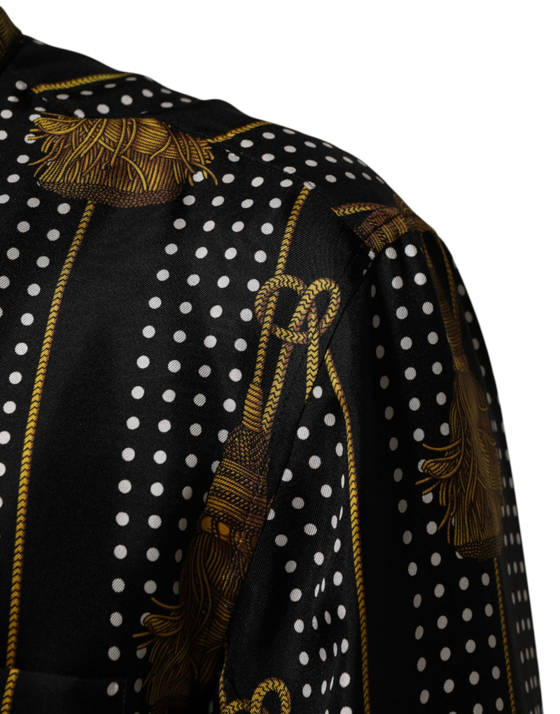 Dolce & Gabbana Camicia nera in seta a pois con nappine e chiusura con bottoni