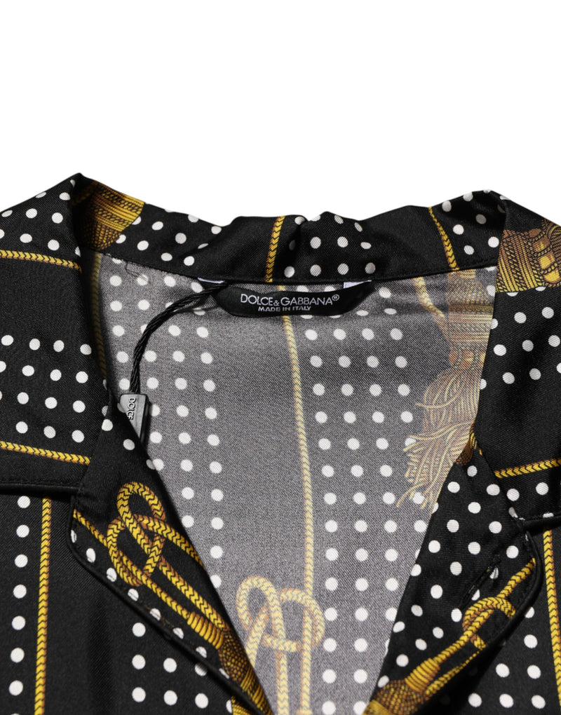 Dolce & Gabbana Camicia nera in seta a pois con nappine e chiusura con bottoni