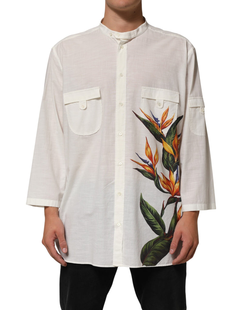 Camisa blanca de algodón abotonada con estampado floral Dolce & Gabbana