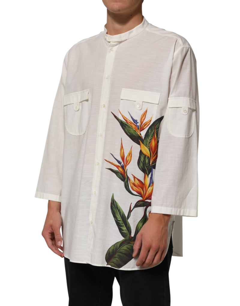 Camisa blanca de algodón abotonada con estampado floral Dolce & Gabbana