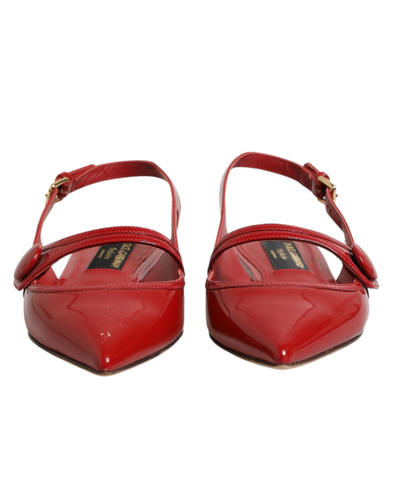 Sandales plates à bride arrière en cuir rouge Dolce & Gabbana