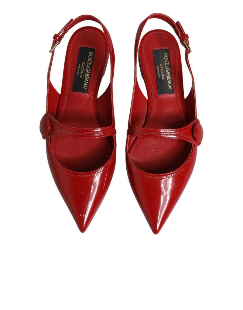 Sandales plates à bride arrière en cuir rouge Dolce & Gabbana
