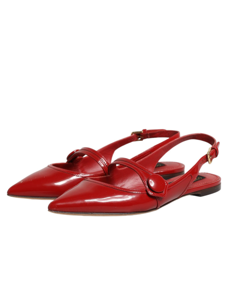 Sandales plates à bride arrière en cuir rouge Dolce & Gabbana