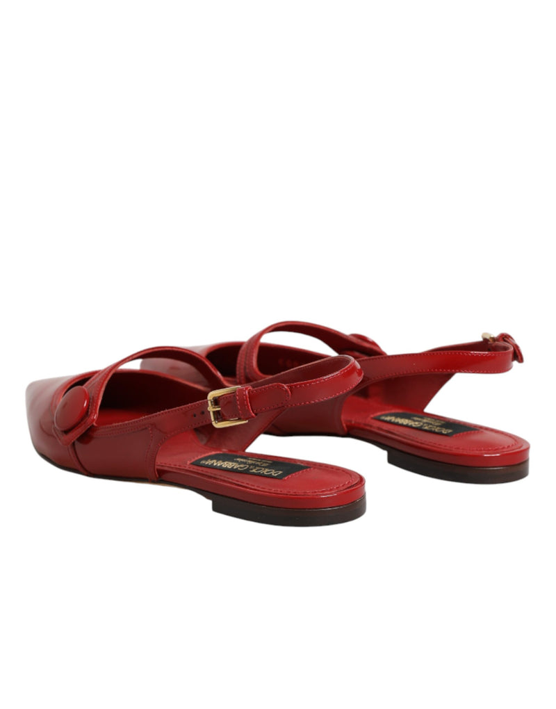 Sandales plates à bride arrière en cuir rouge Dolce & Gabbana