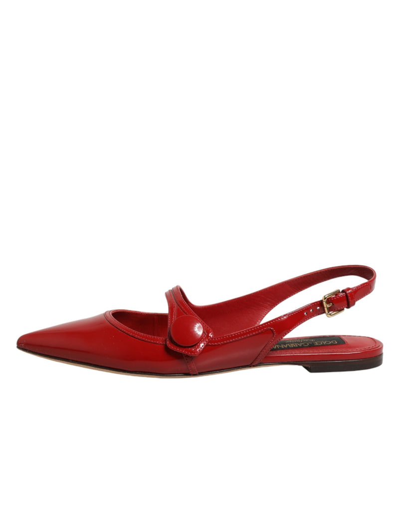 Sandales plates à bride arrière en cuir rouge Dolce & Gabbana