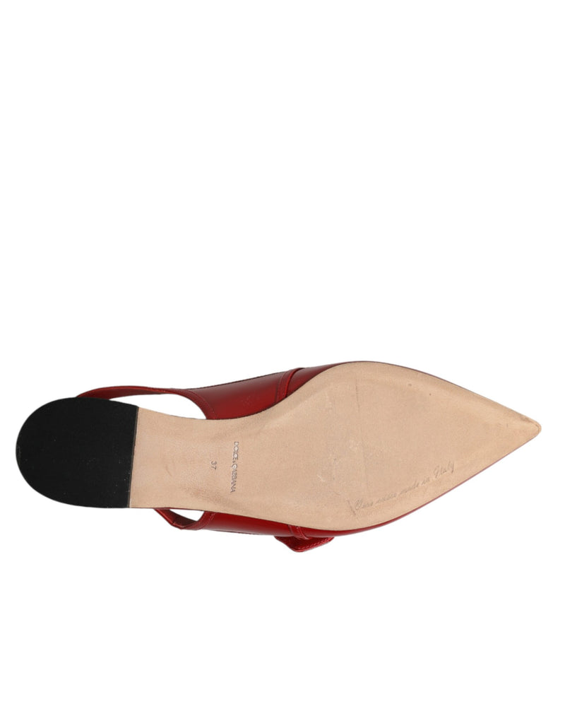 Sandales plates à bride arrière en cuir rouge Dolce & Gabbana