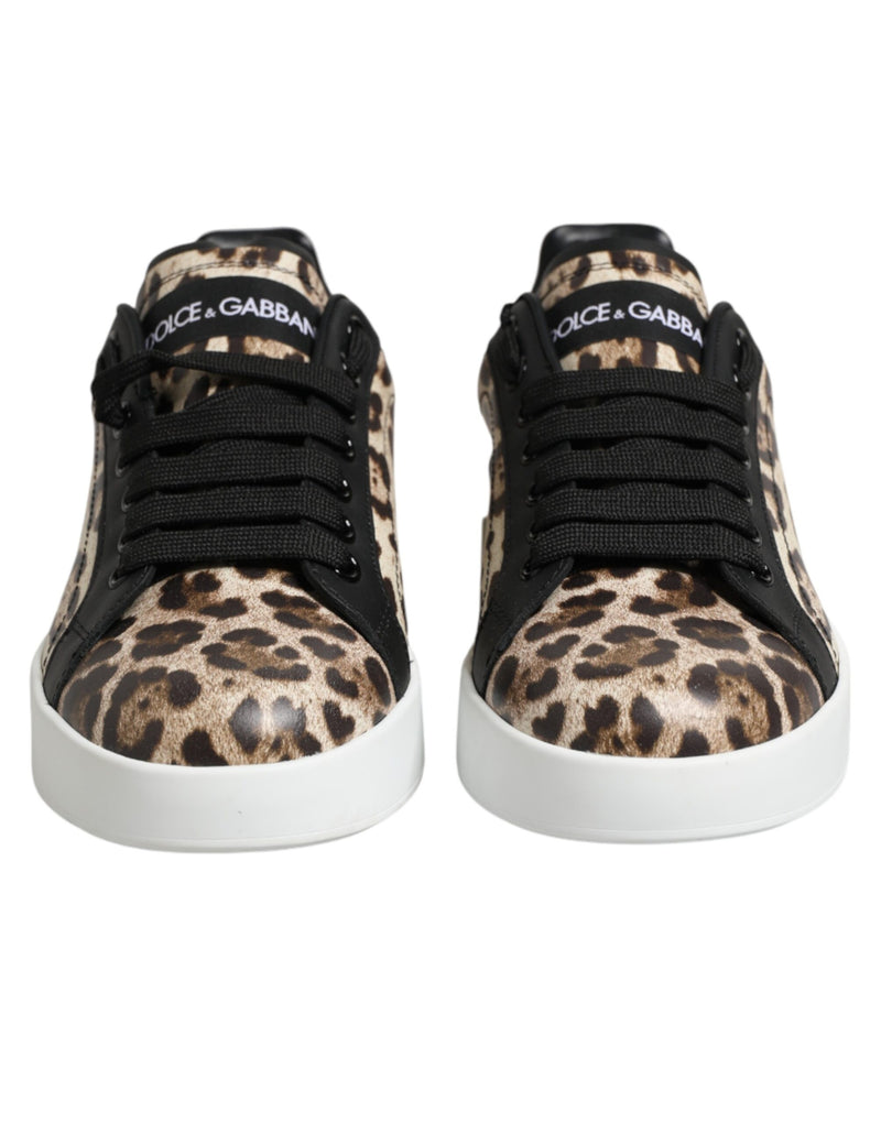 Baskets basses en cuir marron à imprimé léopard Dolce & Gabbana