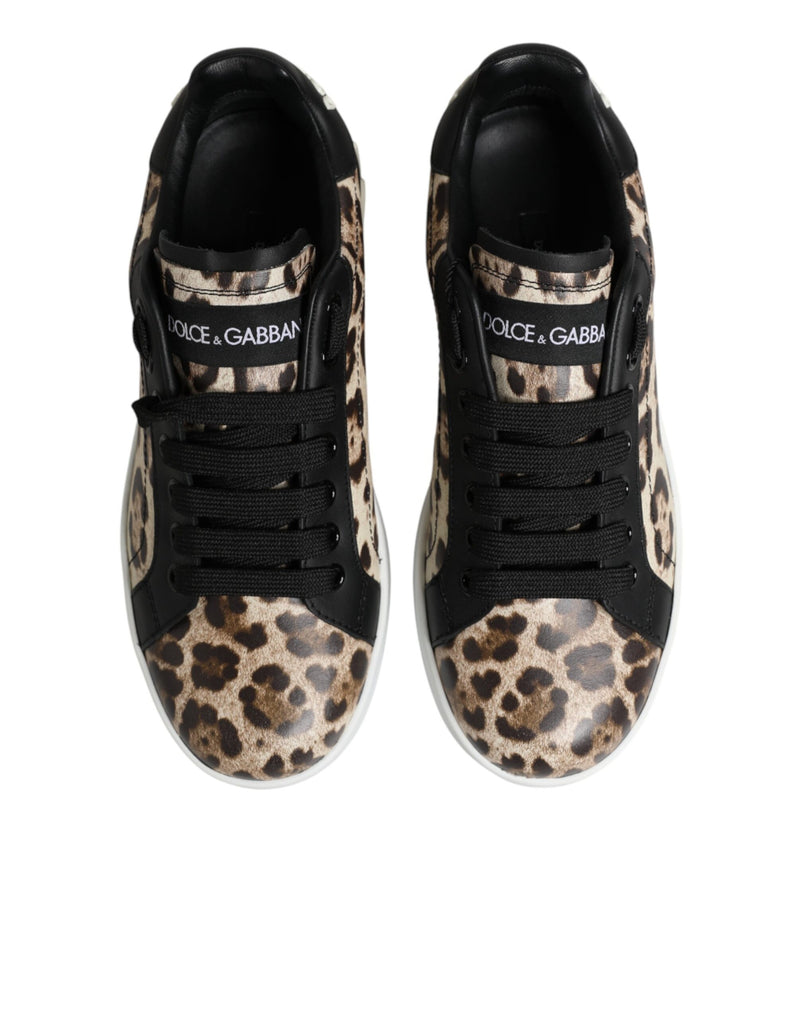 Baskets basses en cuir marron à imprimé léopard Dolce & Gabbana