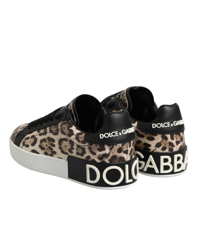 Baskets basses en cuir marron à imprimé léopard Dolce & Gabbana