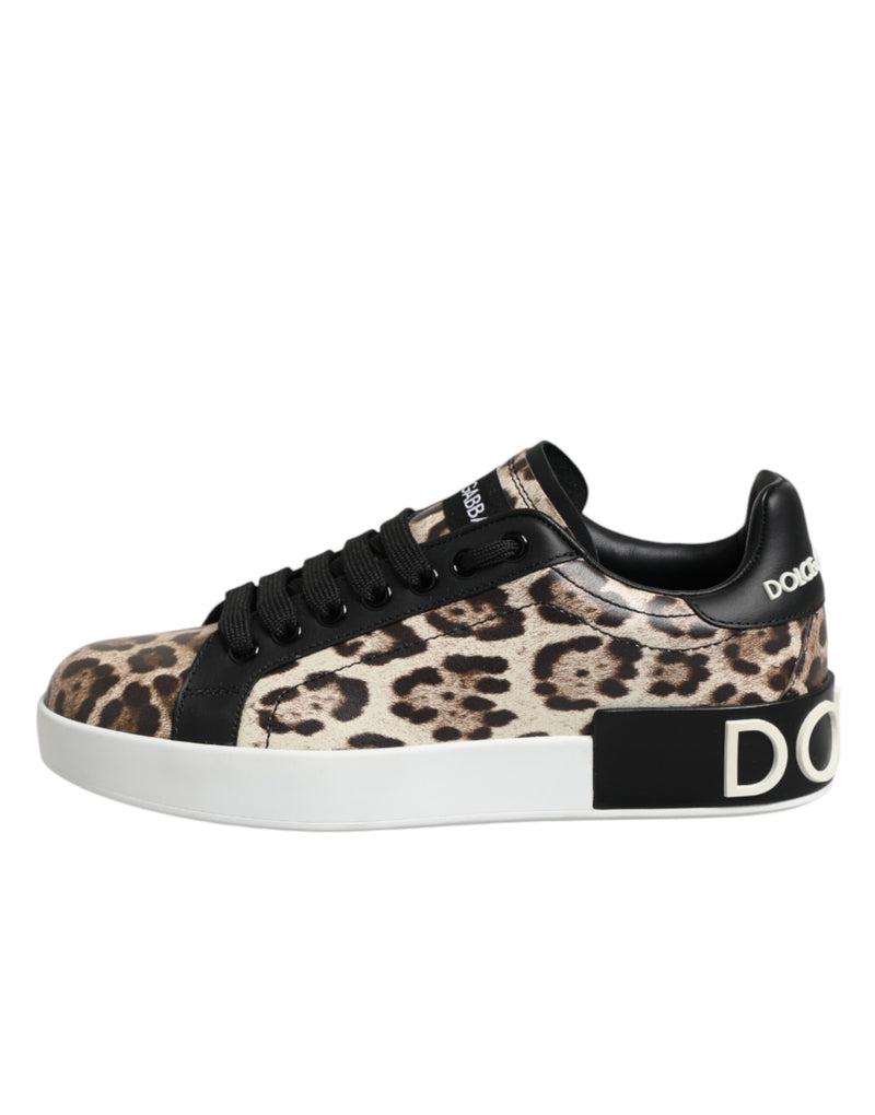 Baskets basses en cuir marron à imprimé léopard Dolce & Gabbana