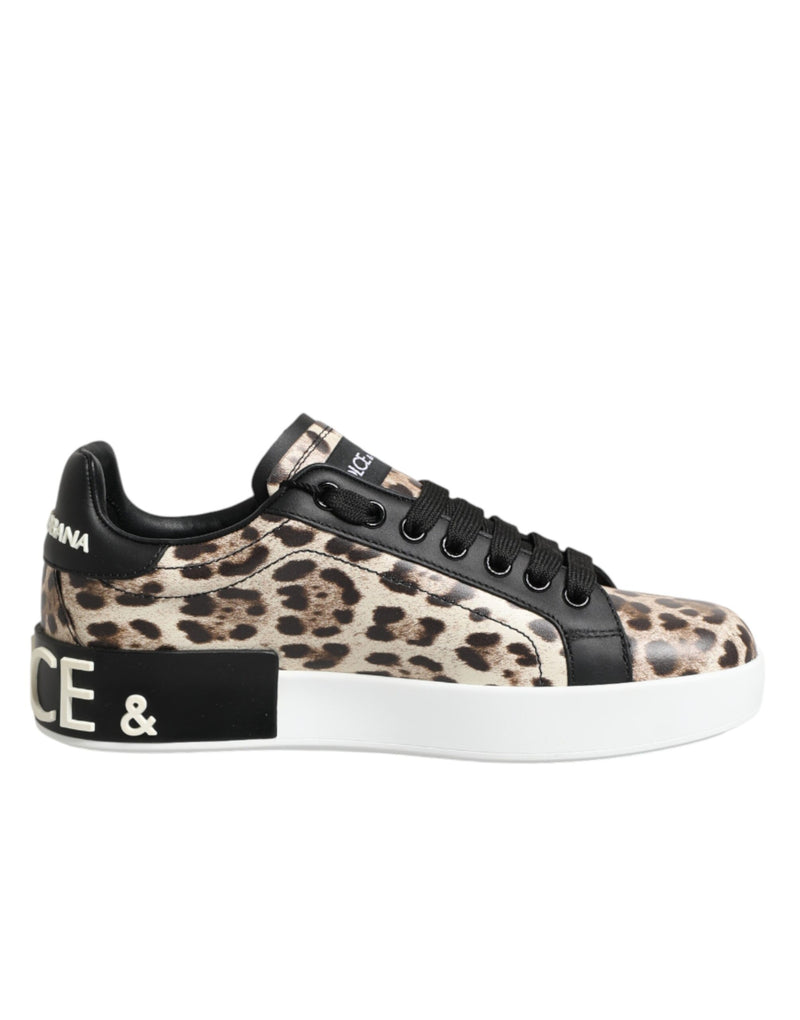Baskets basses en cuir marron à imprimé léopard Dolce & Gabbana