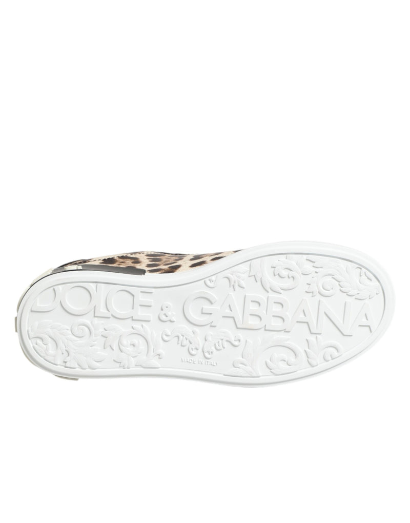 Baskets basses en cuir marron à imprimé léopard Dolce & Gabbana