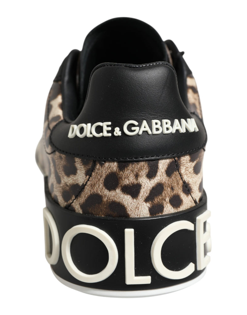 Baskets basses en cuir marron à imprimé léopard Dolce & Gabbana