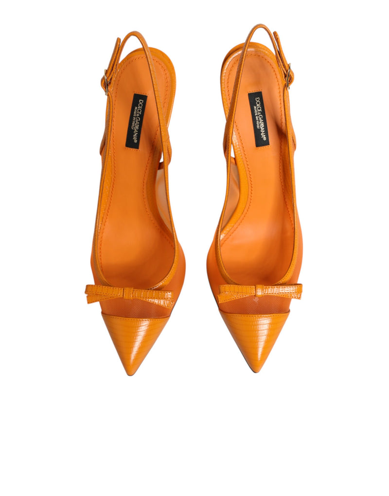 Chaussures slingback Dolce & Gabbana orange en cuir à talons et empiècements en résille