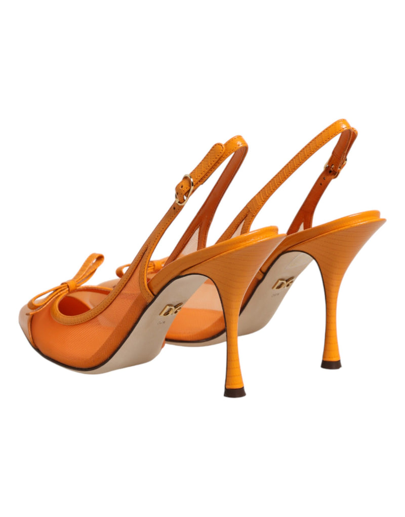 Chaussures slingback Dolce & Gabbana orange en cuir à talons et empiècements en résille