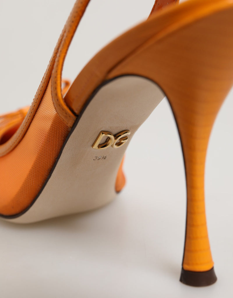 Chaussures slingback Dolce & Gabbana orange en cuir à talons et empiècements en résille