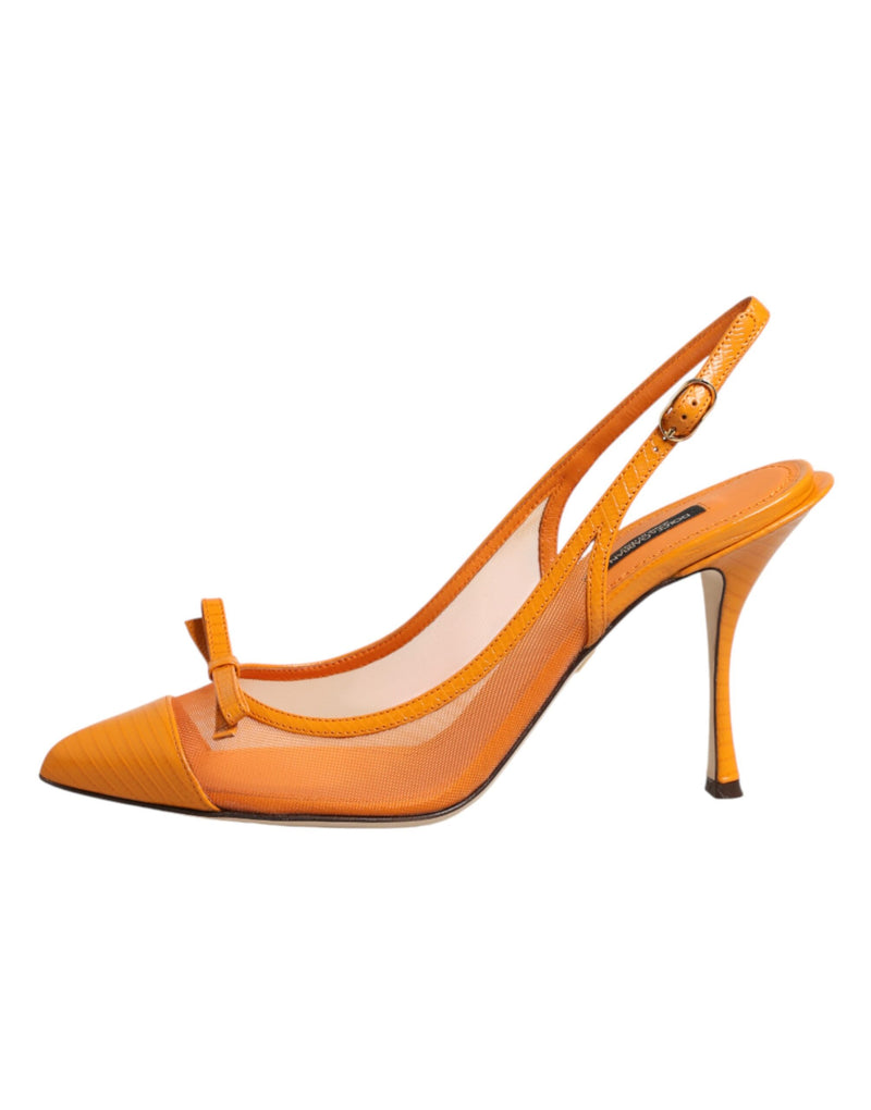 Chaussures slingback Dolce & Gabbana orange en cuir à talons et empiècements en résille