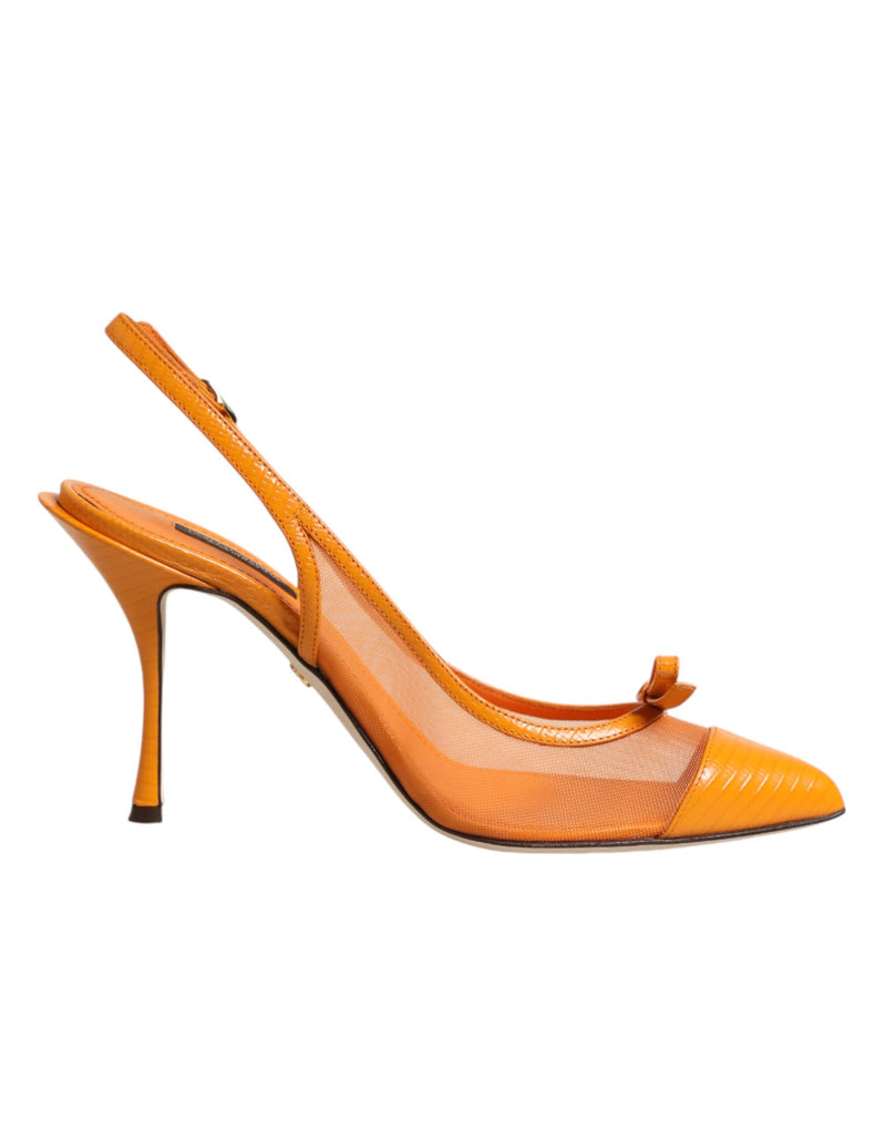 Chaussures slingback Dolce & Gabbana orange en cuir à talons et empiècements en résille