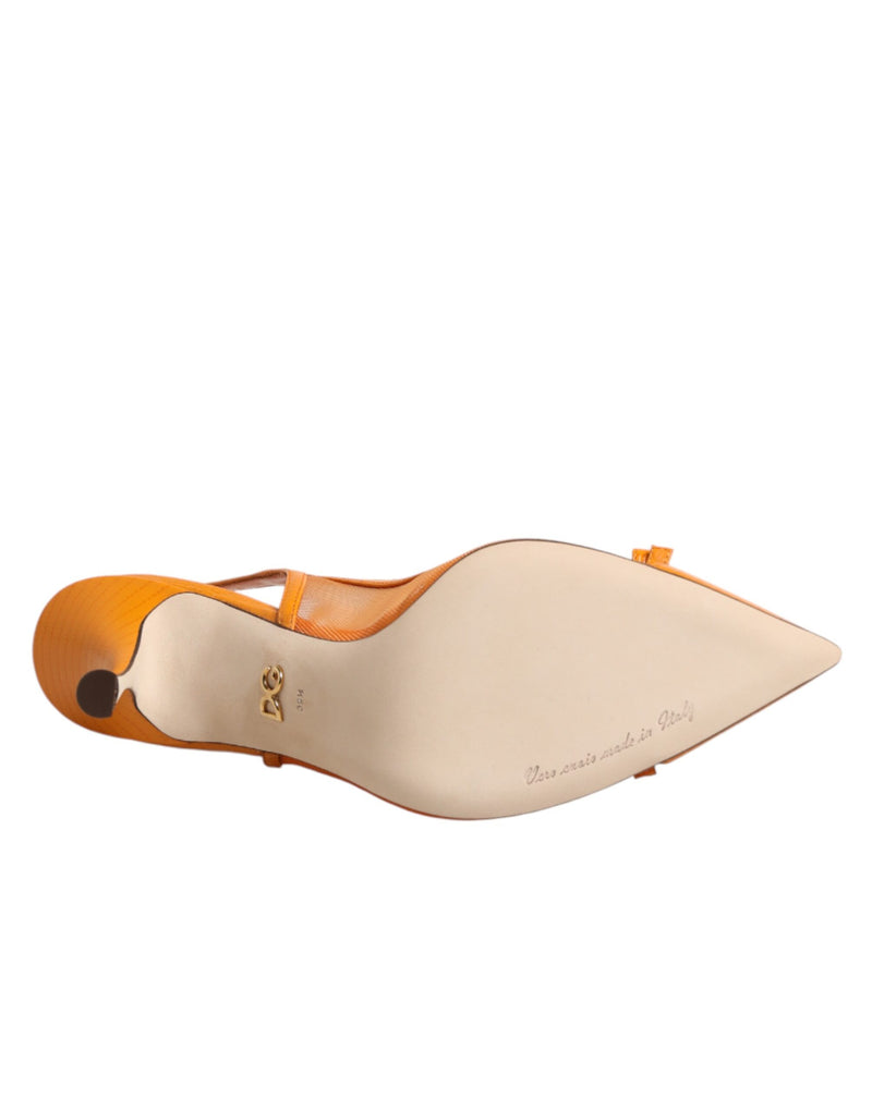 Chaussures slingback Dolce & Gabbana orange en cuir à talons et empiècements en résille