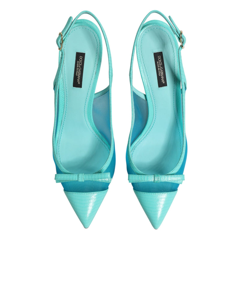 Zapatos de tacón con tira trasera de malla y piel azul de Dolce & Gabbana