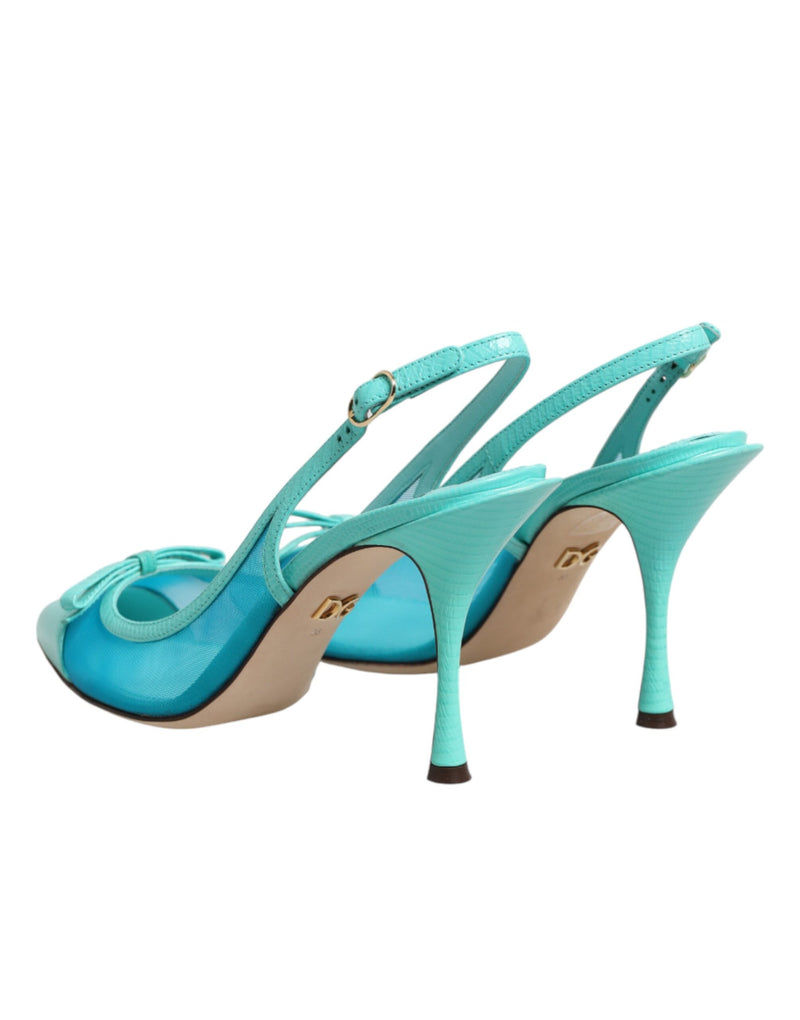 Zapatos de tacón con tira trasera de malla y piel azul de Dolce & Gabbana