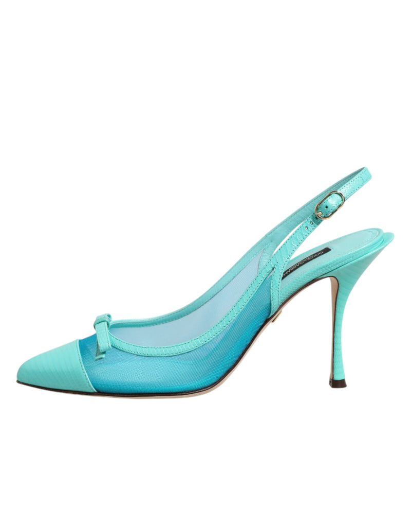 Zapatos de tacón con tira trasera de malla y piel azul de Dolce & Gabbana