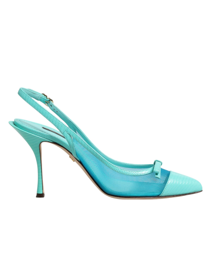 Zapatos de tacón con tira trasera de malla y piel azul de Dolce & Gabbana