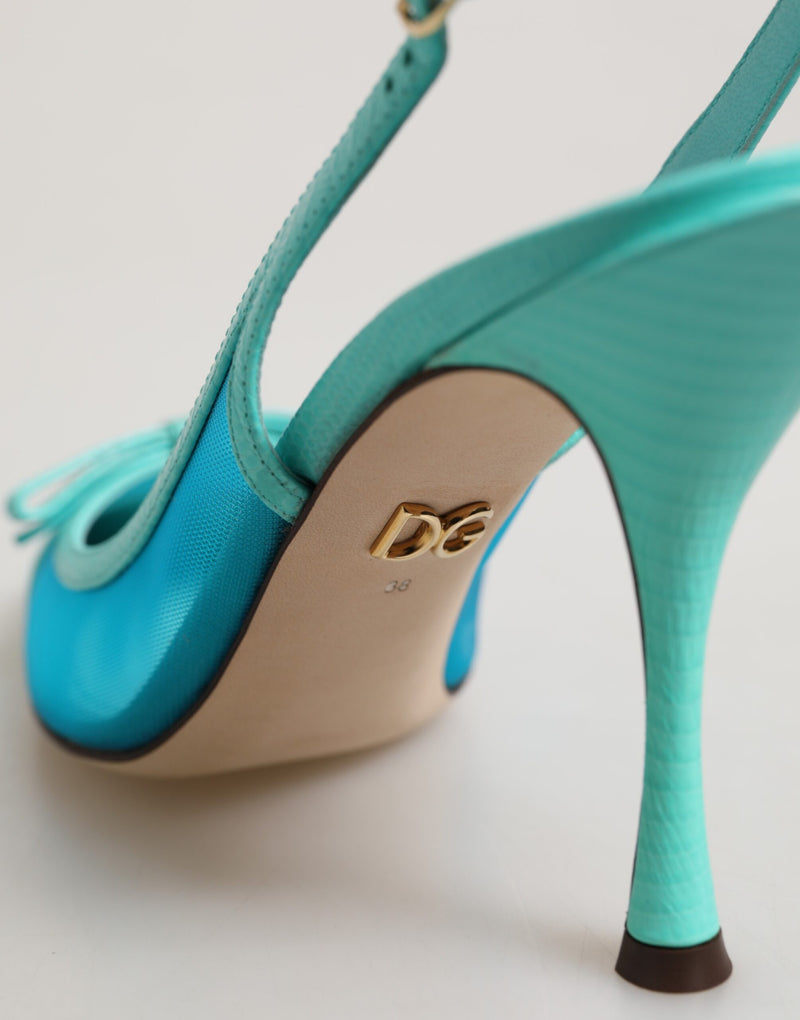 Zapatos de tacón con tira trasera de malla y piel azul de Dolce & Gabbana