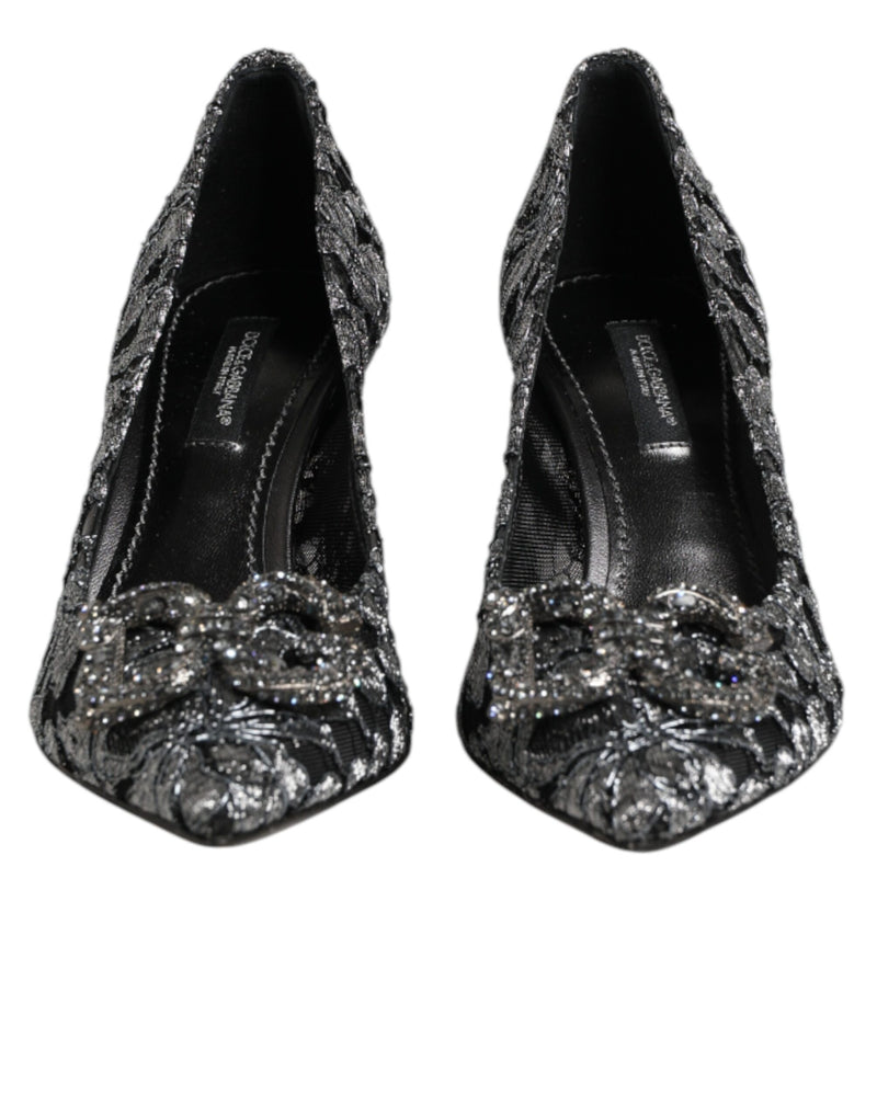 Escarpins Dolce & Gabbana argentés en dentelle DG Amore à talons
