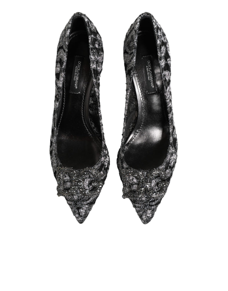 Escarpins Dolce & Gabbana argentés en dentelle DG Amore à talons