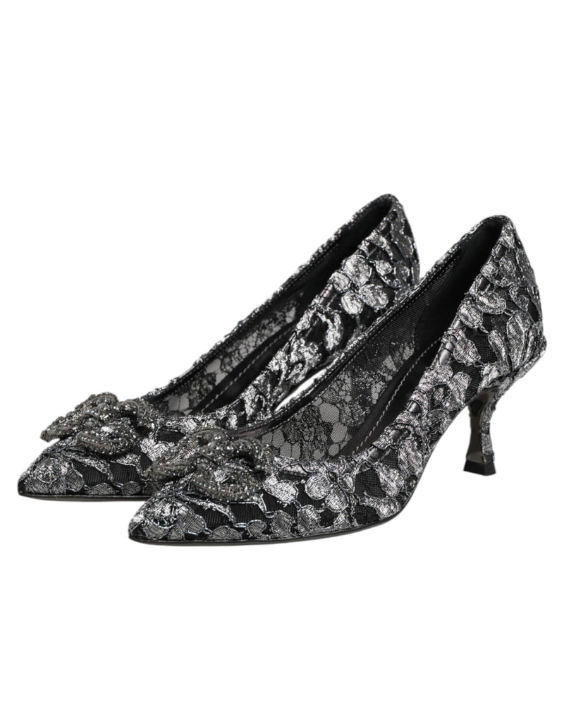 Escarpins Dolce & Gabbana argentés en dentelle DG Amore à talons
