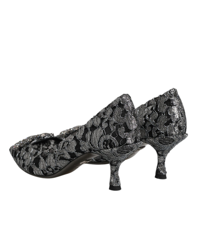 Escarpins Dolce & Gabbana argentés en dentelle DG Amore à talons