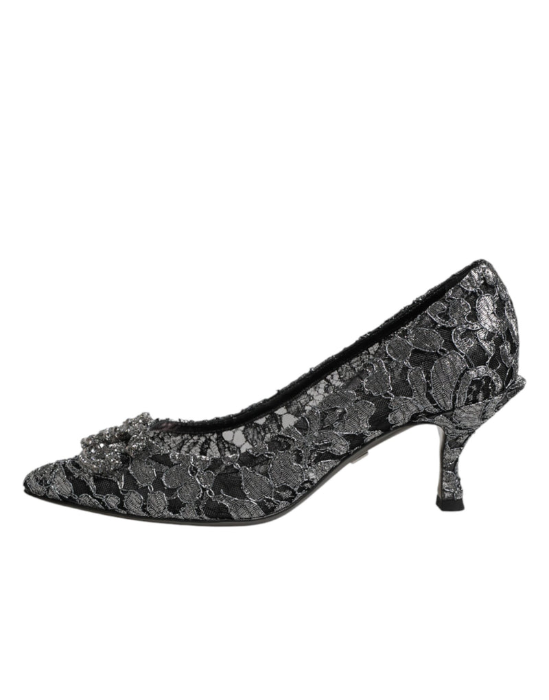 Escarpins Dolce & Gabbana argentés en dentelle DG Amore à talons