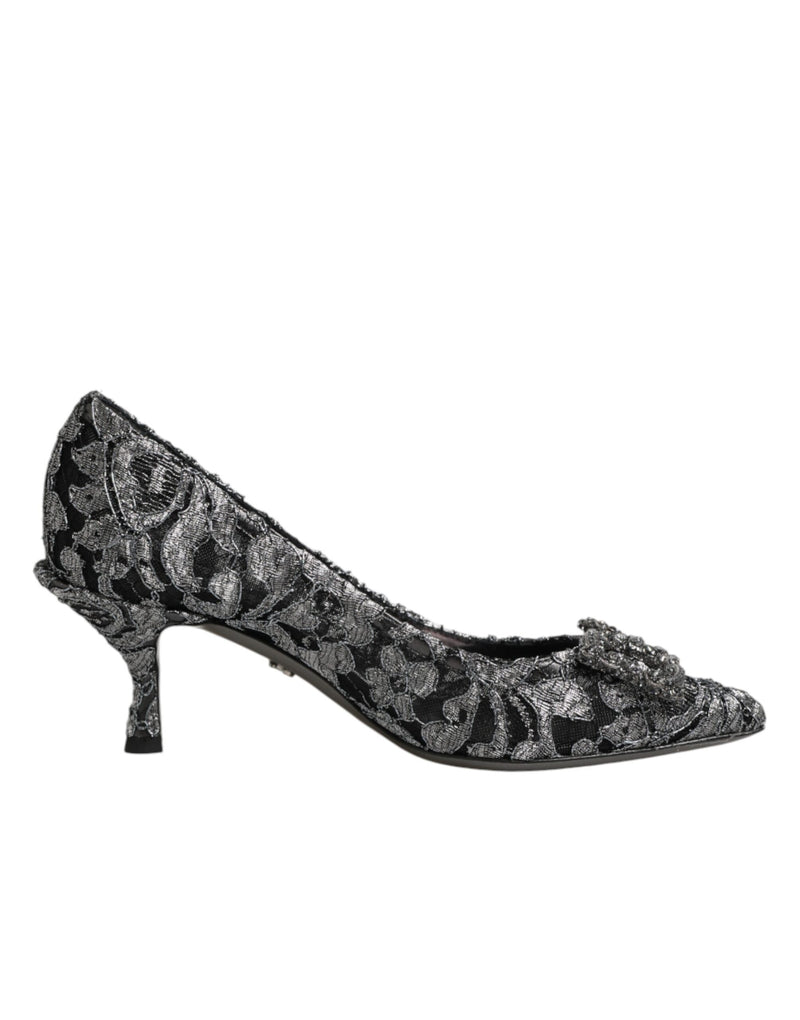 Escarpins Dolce & Gabbana argentés en dentelle DG Amore à talons