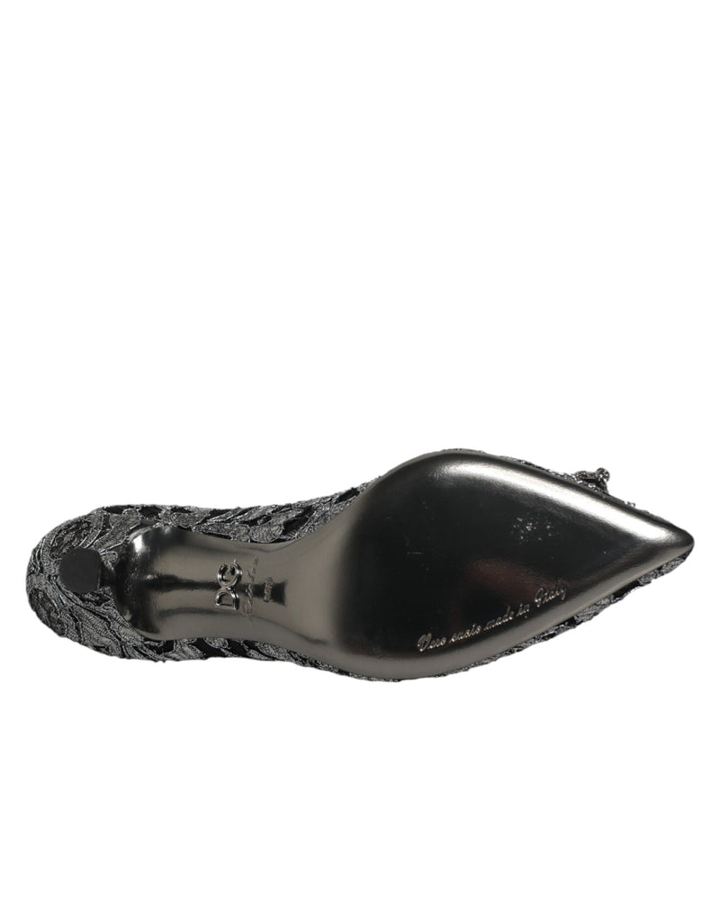 Escarpins Dolce & Gabbana argentés en dentelle DG Amore à talons