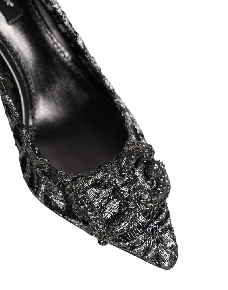 Escarpins Dolce & Gabbana argentés en dentelle DG Amore à talons