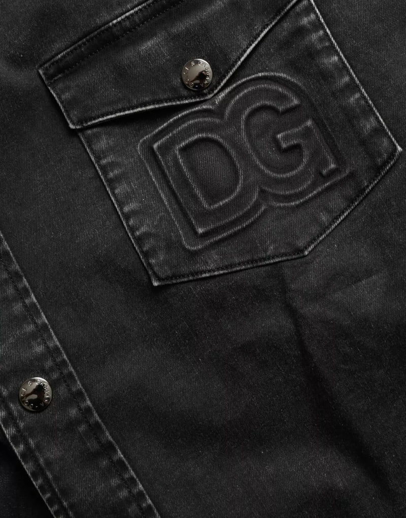 Camicia casual in denim nero di cotone a maniche lunghe Dolce & Gabbana
