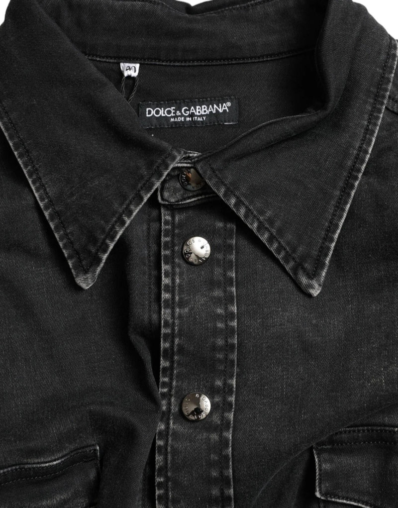 Camicia casual in denim nero di cotone a maniche lunghe Dolce & Gabbana