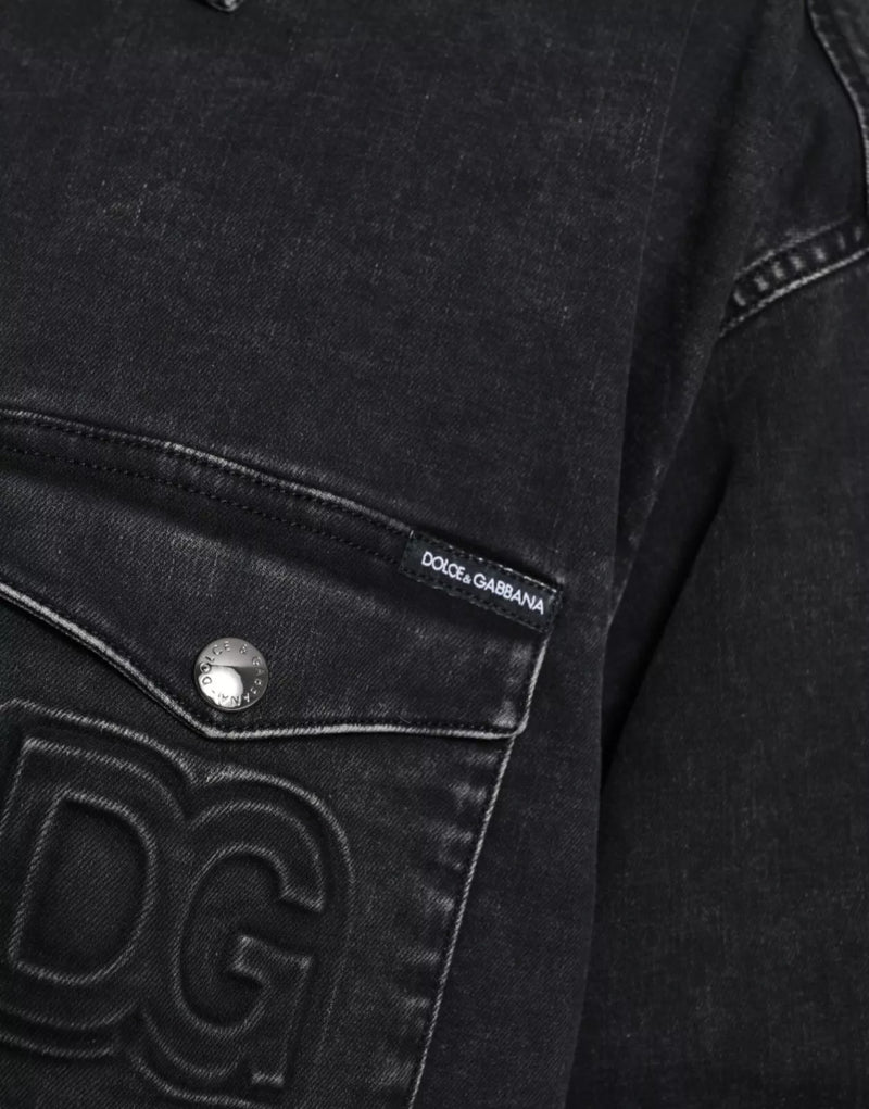 Camicia casual in denim nero di cotone a maniche lunghe Dolce & Gabbana