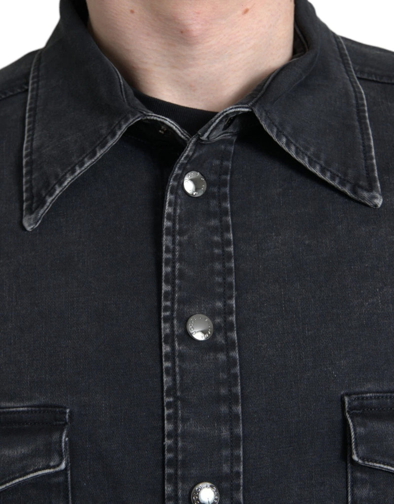 Camicia casual in denim nero di cotone a maniche lunghe Dolce & Gabbana