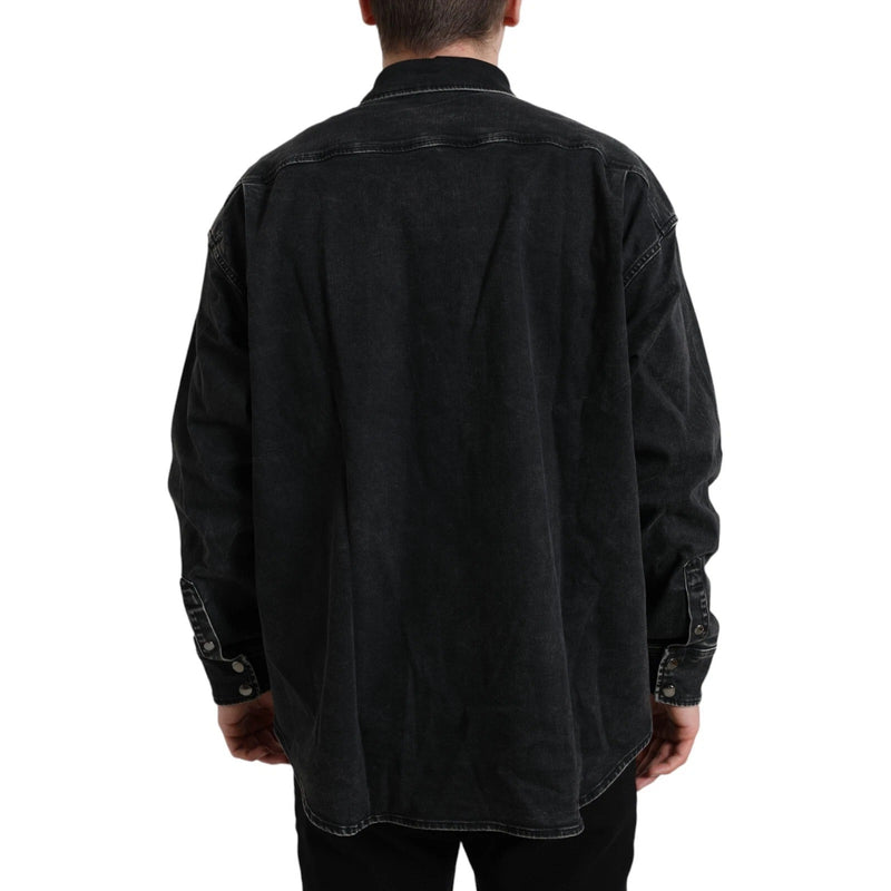 Camicia casual in denim nero di cotone a maniche lunghe Dolce & Gabbana