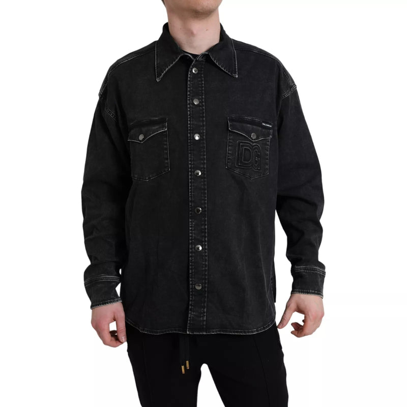 Camicia casual in denim nero di cotone a maniche lunghe Dolce & Gabbana