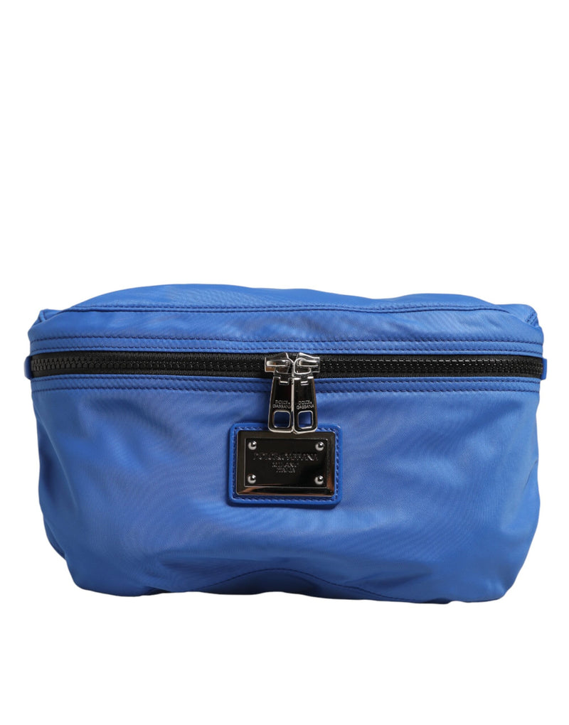 Pochete masculina de náilon azul com placa do logotipo da Dolce & Gabbana
