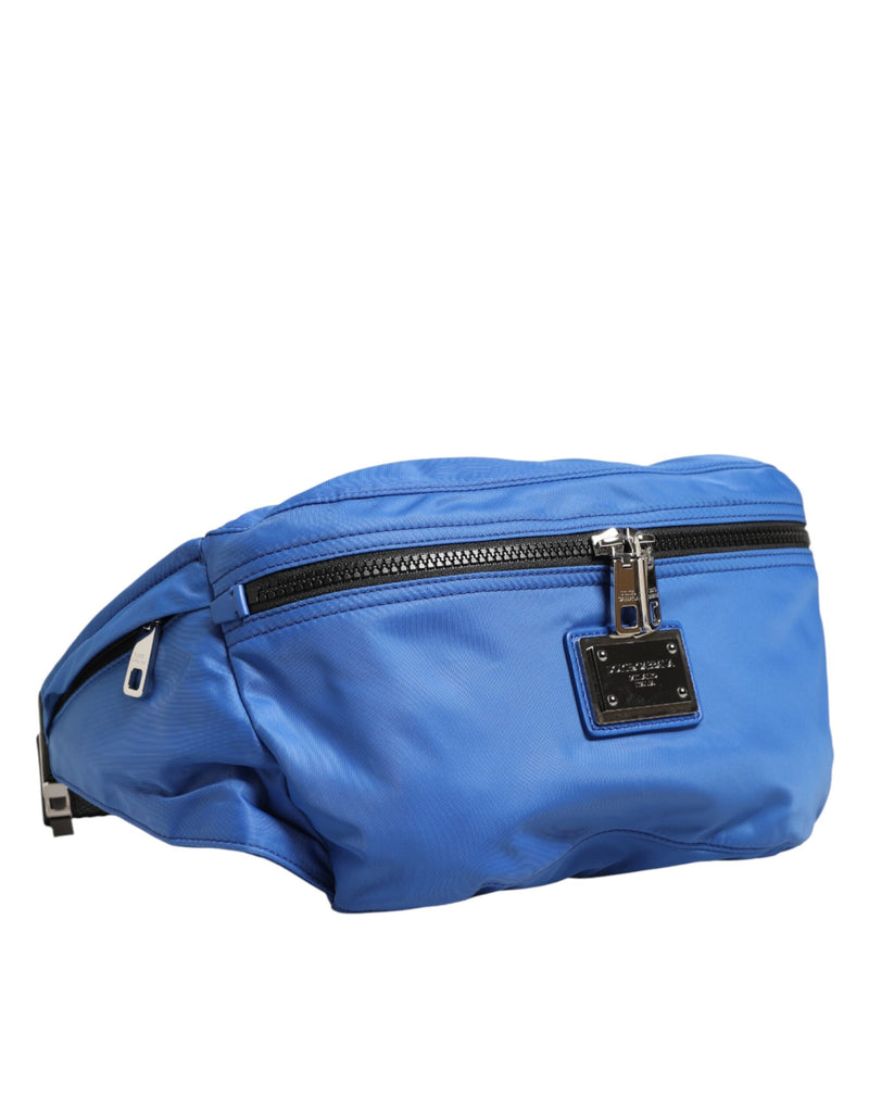 Pochete masculina de náilon azul com placa do logotipo da Dolce & Gabbana