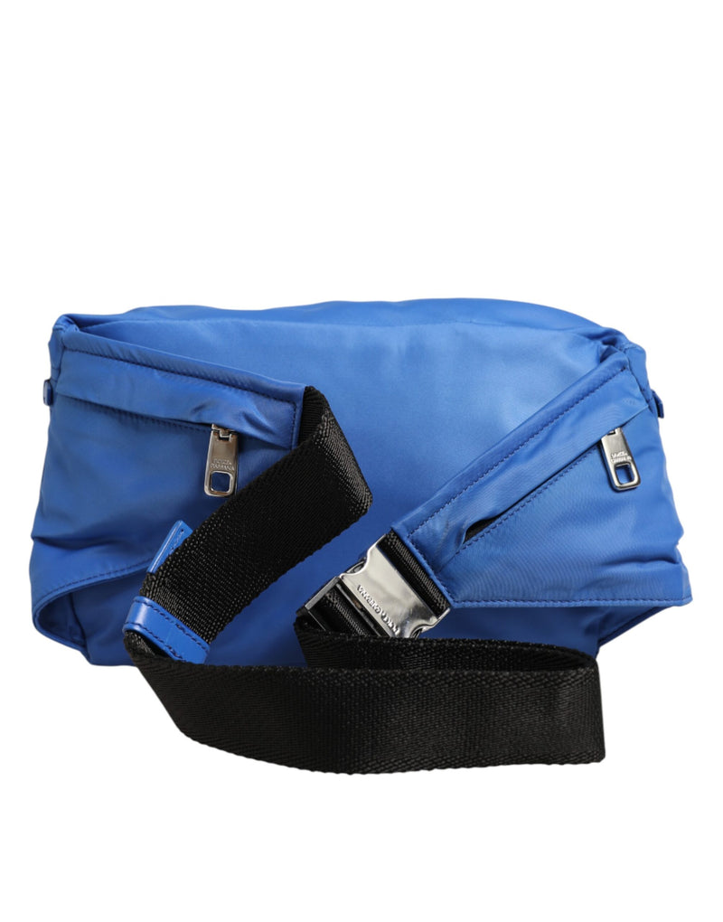 Pochete masculina de náilon azul com placa do logotipo da Dolce & Gabbana