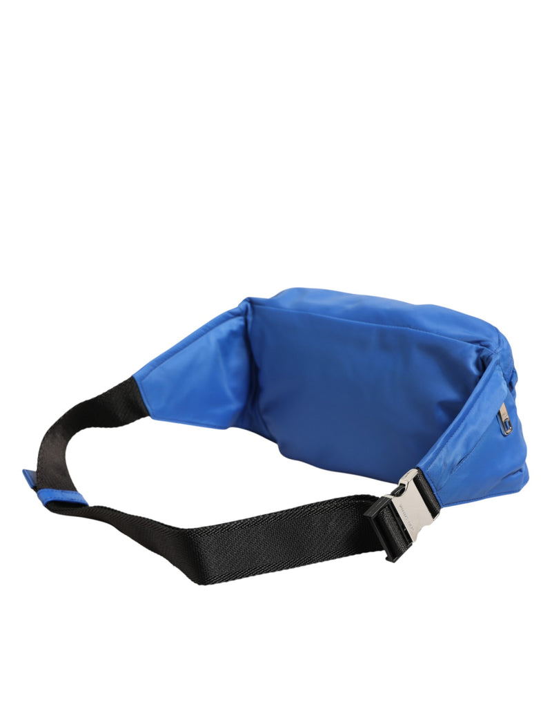 Pochete masculina de náilon azul com placa do logotipo da Dolce & Gabbana