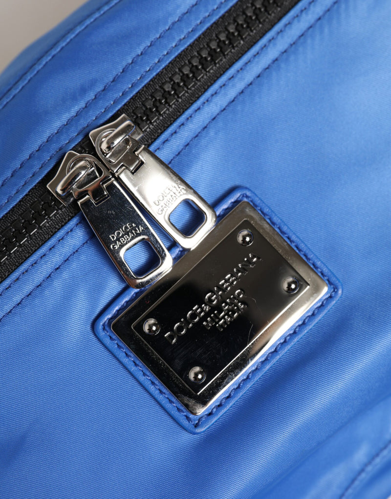 Pochete masculina de náilon azul com placa do logotipo da Dolce & Gabbana